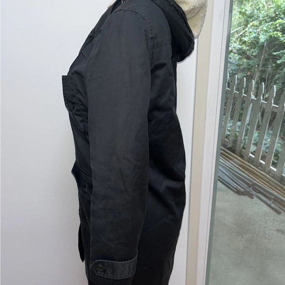 Theory cotton long Hooded Gray winter coat Sherpa lining size M - Picture 4 of 6